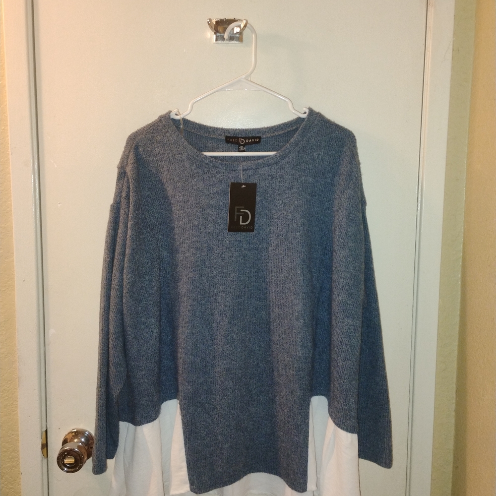 Fred David Light Blue Ribbed Knit Pullover